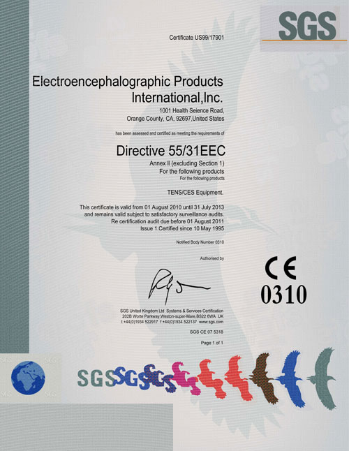 脑电生物反馈设备欧盟认证证书